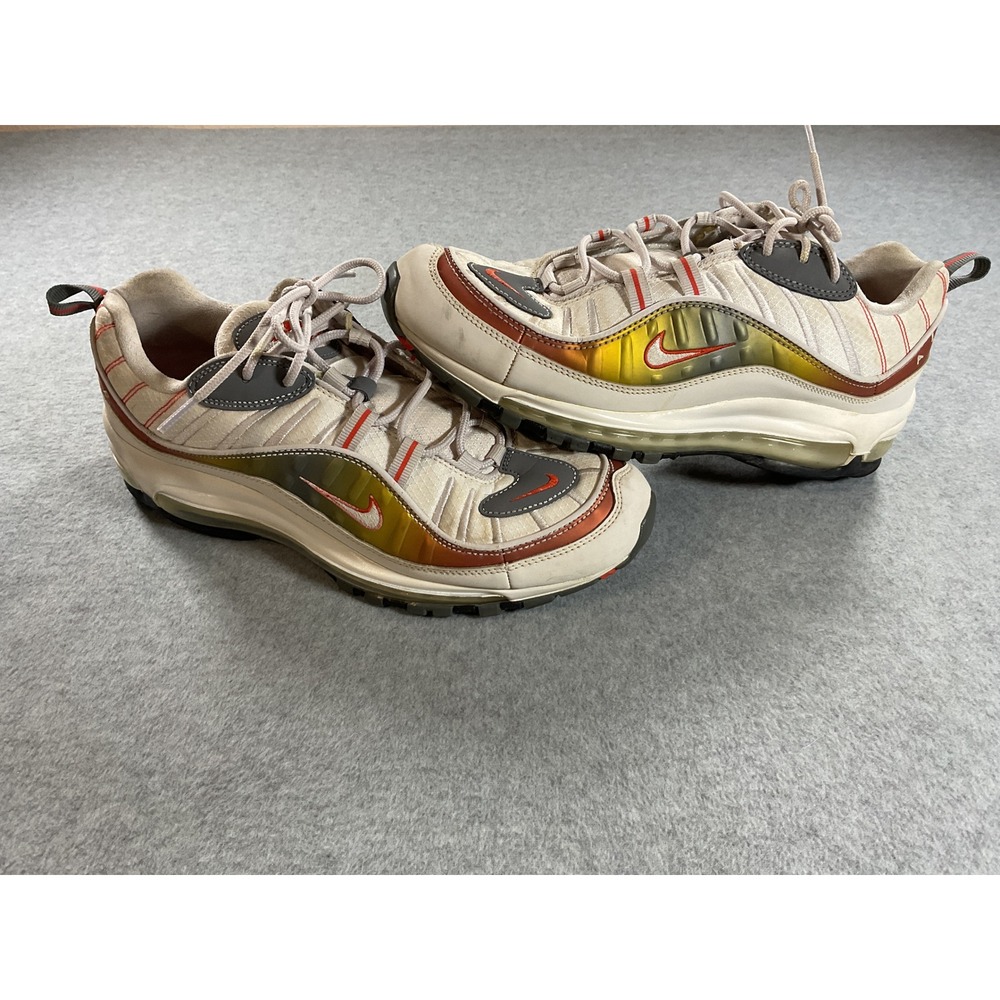 Nike Air Max 98 Fossil White Black Orange CD0132-002 Mens Size 10